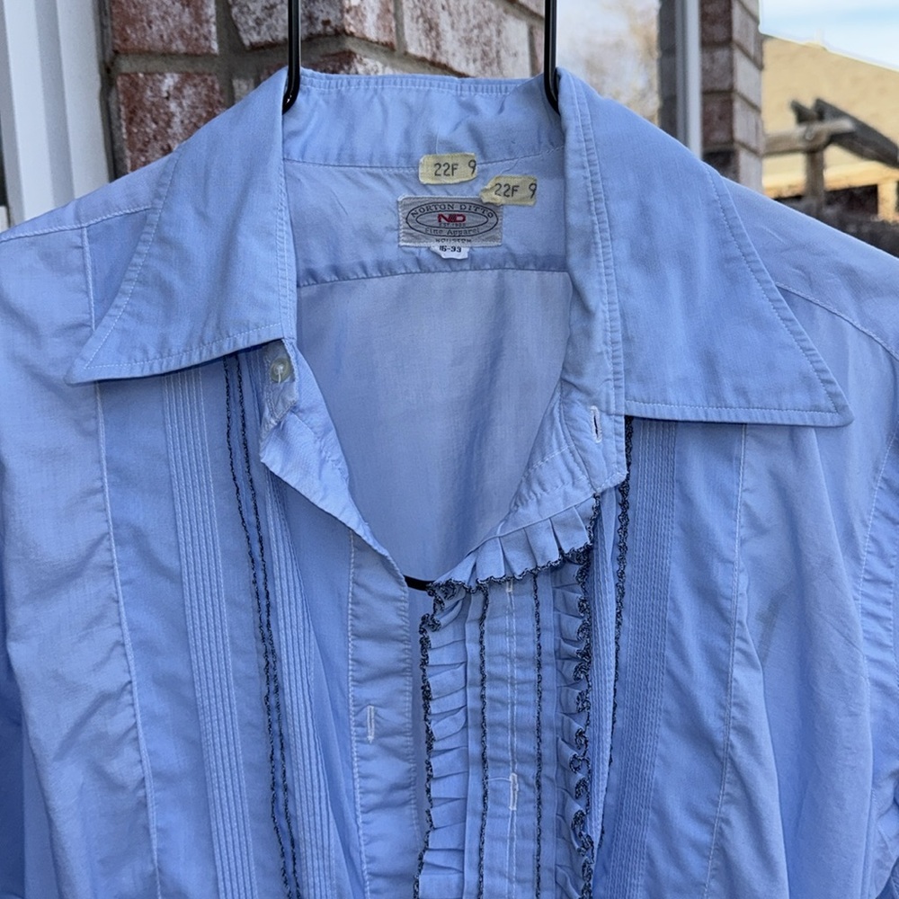 Vintage Light Blue Ruffled Tuxedo Shirt 16/33 add Cufflinks